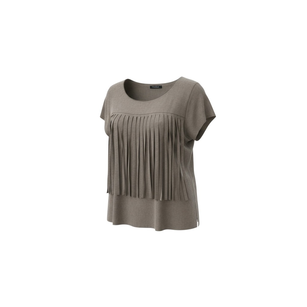 rue21 Fringe Top Womens Medium Gray Faux Suede Short Sleeve Boho Western